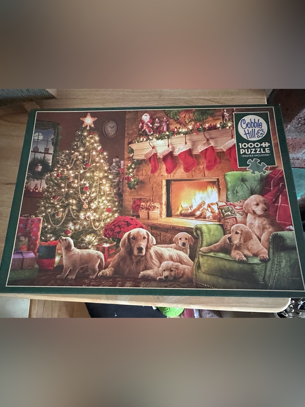 Cobble Hill Festive Fireplace Dogs Puzzle - Red & Green